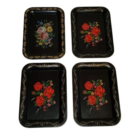 Other - Floral Pattern Metal Tip Trinket Tray Set of 4
